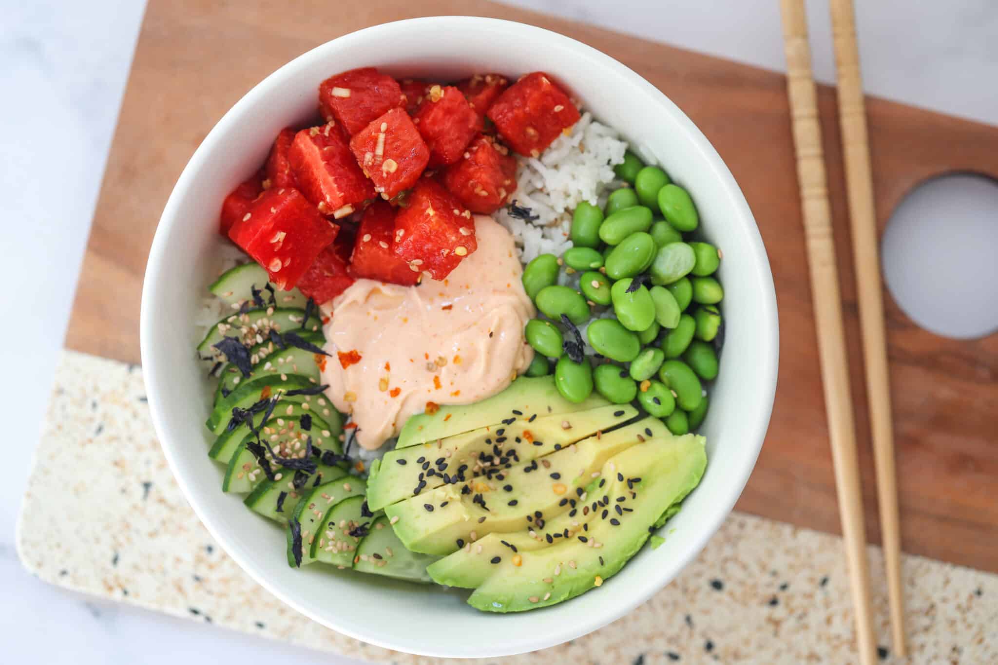 Poké Bowl met Watermeloen (recept)